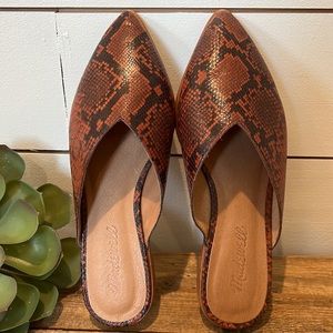Madewell Flat Mules in Snake Embossed Leather, Sz: 7, Like Brand New